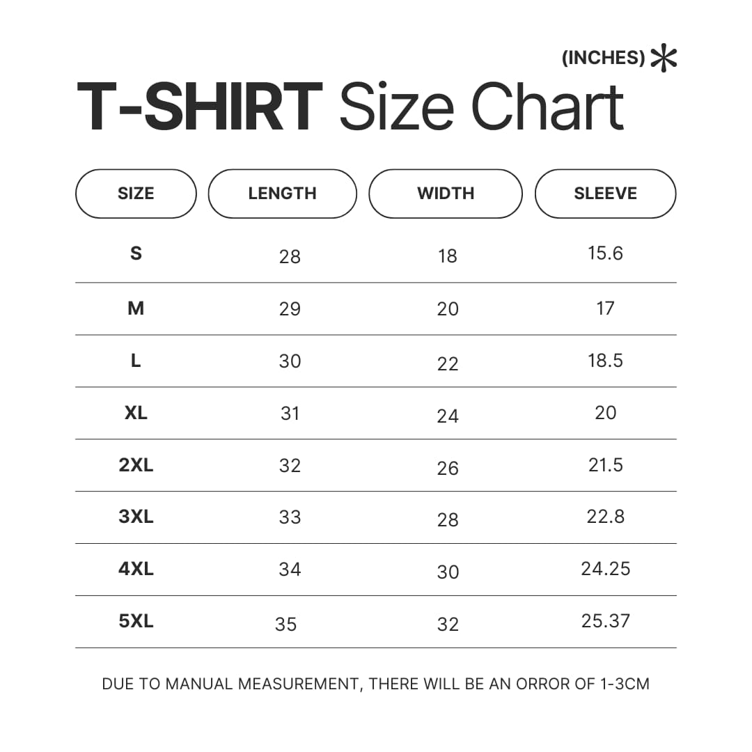 T shirt Size Chart - Subnautica Shop